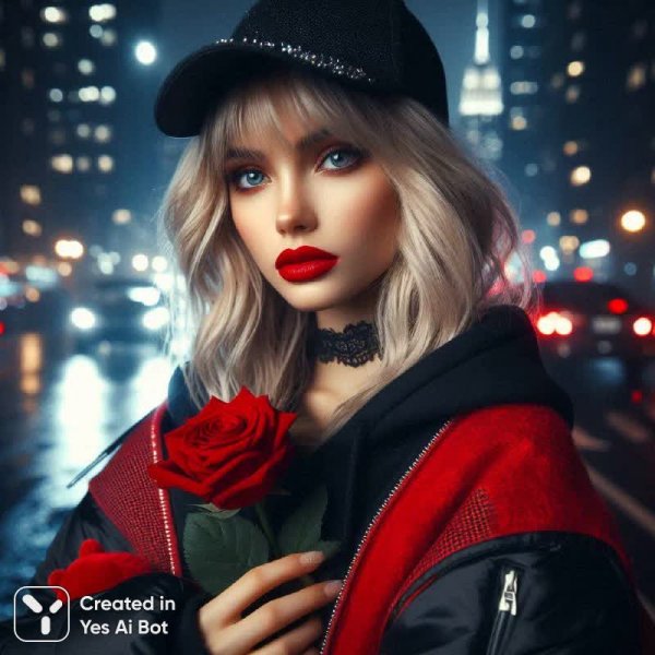 Ночная панорама: эмоции, роза и городской пейзаж в кадре фотографа. Картинка из нейронной сети Dalle