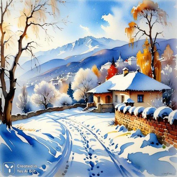 Зимнее утро в старинном поместье: морозные узоры и серебряные деревья. Генерация из нейросети Стейбл Дифьюжен