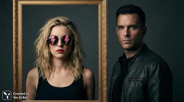Интенсивный взгляд: портрет пары в стиле гранж и ярких акцентах. Генерация из нейронной сети Нано Банана
