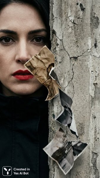 Лицо на фоне бетонной разрухи и старых фотографий. Изображение из нейронной сети Nano-Banana