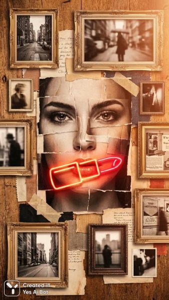 Яркий образ с неоновым акцентом и фотографиями. Генерация из нейросети NanoBanana