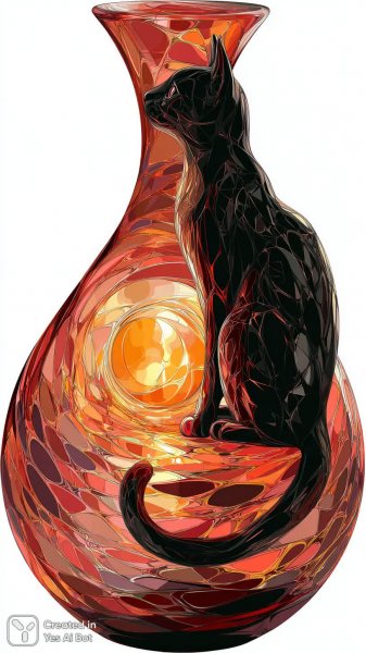 Ваза и кот: игра красок и форм в векторной графике. Картинка из нейросети Midjourney