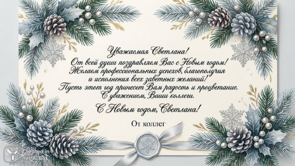 Официальное новогоднее поздравление для дорогой Светланы. Картинка из нейросети Nano-Banana