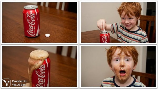 Ментос против Колы: Шокирующая реакция и взрывной сюрприз для хулигана. Нейронная сеть Nano Banana