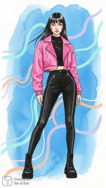 Неоновый шик: мода, графика и дерзкий образ в черном кожаном. Генерация из нейронной сети Нано Банана