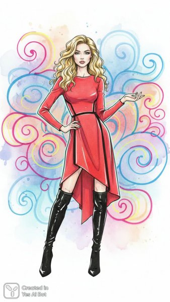 Яркий образ в красном платье и неоновом стиле. Нейросеть Нано Банана