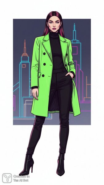 Неоновый шик: элегантность в деталях и смелые краски моды. Изображение из нейронной сети Nano-Banana