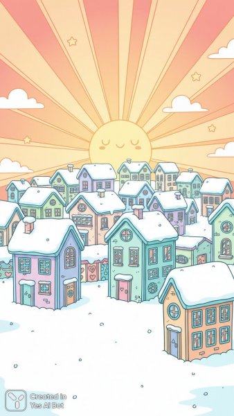 Зимний город в стиле Мод Льюис: яркая сказка на снегу. Генерация из нейросети Нано Банана