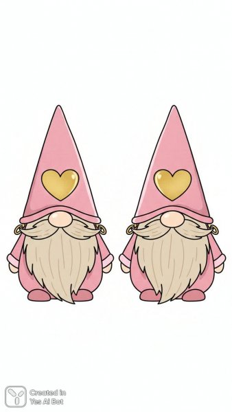 Два гнома в розовом: милые персонажи с золотыми акцентами. Генерация из нейронной сети NanoBanana