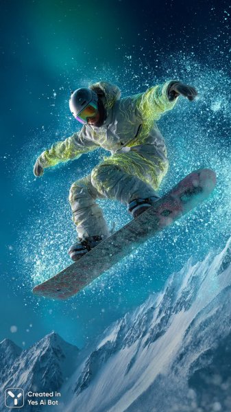 Сноубордист в вихре скорости: яркий спуск по сверкающему снегу. Нейронная сеть Миджорни