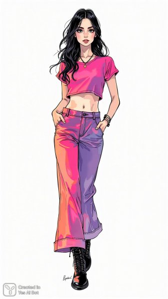 Яркий стиль и мода: неоновая съемка модели в студии. Изображение из нейросети Flux.1