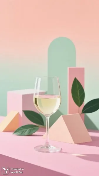 Элегантная композиция с бокалом белого вина и нежными оттенками. Нейросеть Qwen Image