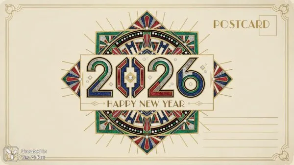 Новогоднее настроение в стиле ретро: элегантная открытка с 2026 годом. Изображение из нейронной сети Nano Banana