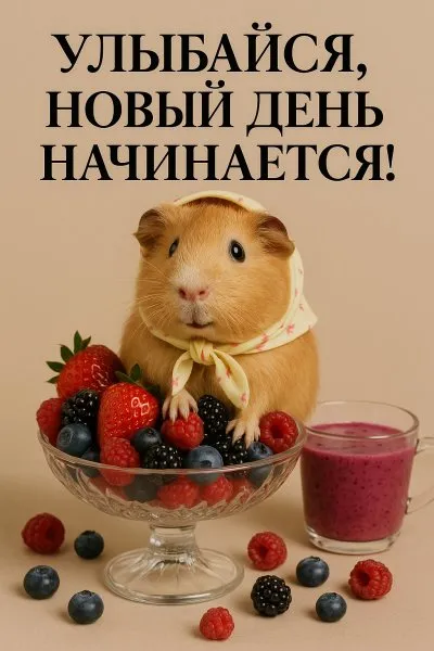 Морская свинка и летнее настроение: утренний заряд позитива. Изображение из нейронной сети Sora Images