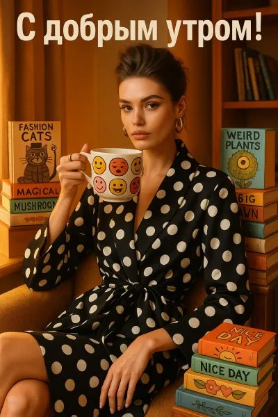 Утро с чашкой и книгами: уютное начало дня. Нейронная сеть Sora Images
