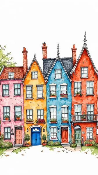 Милые домики: уютная иллюстрация в стиле Zentangle и Cottagecore. Генерация из нейронной сети Flux.1