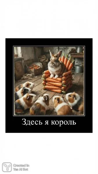 Кролик-король и его восхищенные подданные из числа морских свинок. Нейросеть Nano Banana