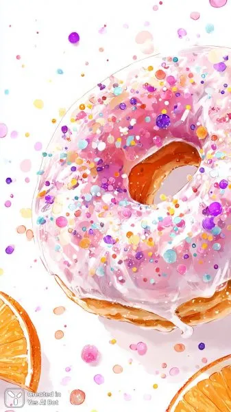 Весёлый пончик с посыпкой: яркий рисунок в мультяшном стиле. Изображение из нейросети Midjourney