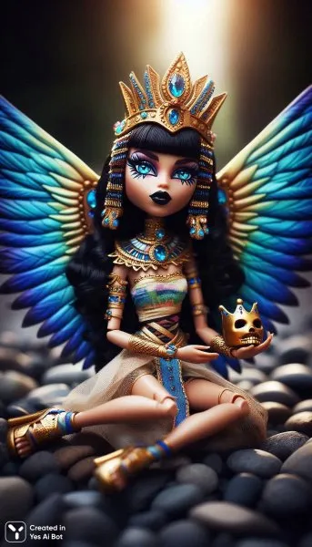 Клеопатра из Monster High: Древнеегипетский шик и золотая корона. Картинка из нейросети Dalle