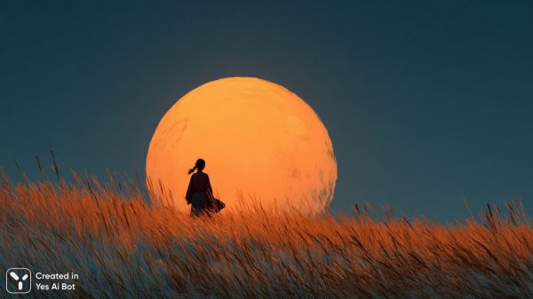 Вечерняя женщина в пшеничном поле под закатным солнцем. Нейронная сеть Миджорни