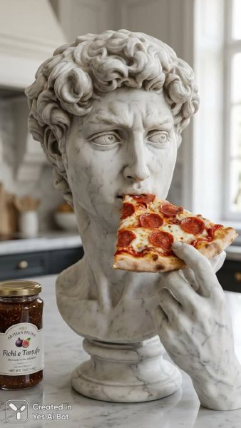 Серьезный мужчина с пиццей: изысканный портрет в мраморе и кухонном уюте. Нейросеть Нано Банана