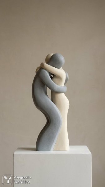 Скульптура единения: две фигуры на белом постаменте. Нейронная сеть Nano-Banana