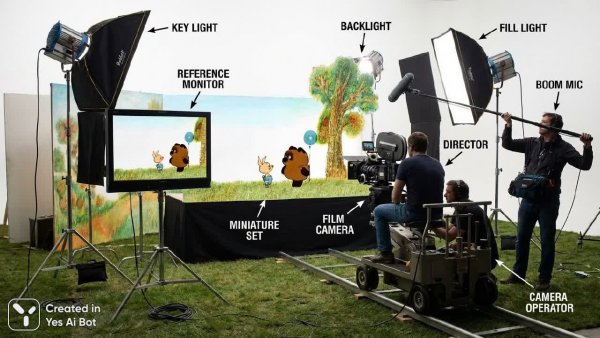 Съемка сцены: расположение камеры и освещения с детализацией элементов. Картинка из нейросети Нано Банана