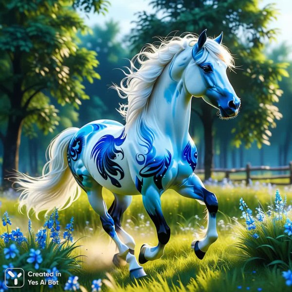 Изящный конь в стиле Гжель: фотореалистичная красота и динамика. Картинка из нейросети Stable Diffusion