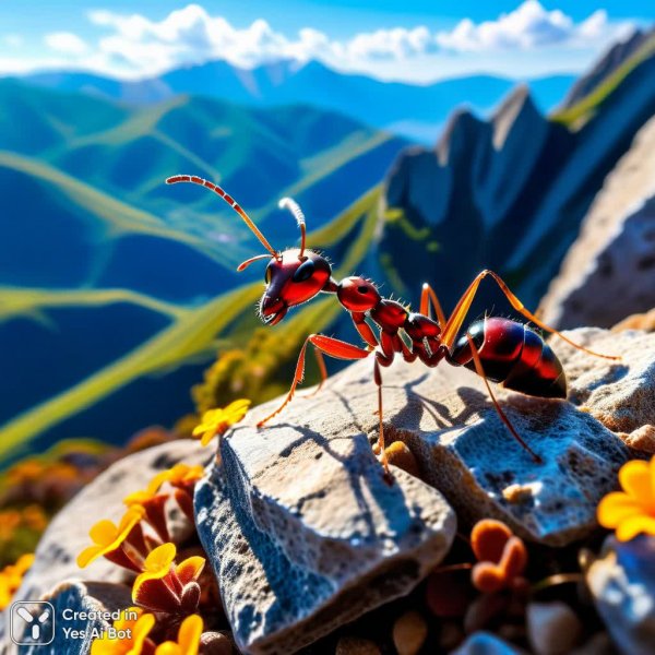 Муравьиный триумф на вершине скалы: символ успеха и достижения целей в ультравысоком разрешении. Картинка из нейросети Stable Diffusion