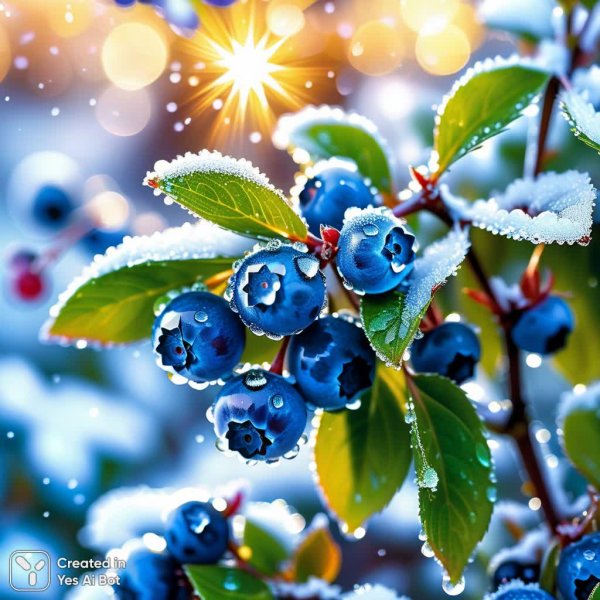Зимнее великолепие: ягоды и бриллиантовый снег. Изображение из нейронной сети Stable Diffusion