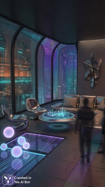 Футуристичный пентхаус: неоновое сияние и голографические грезы будущего. Изображение из нейронной сети Nano-Banana