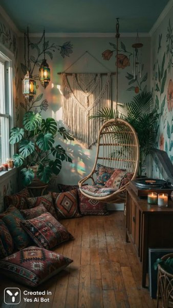 Богемская солнечная комната в стиле Фриды Кало. Генерация из нейросети NanoBanana