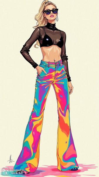 Неоновый шик: мода и блеск в студийном пространстве. Картинка из нейросети Flux.1