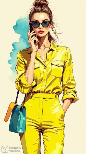 Яркий образ с неоновым блеском и телефоном в руке. Нейросеть Flux