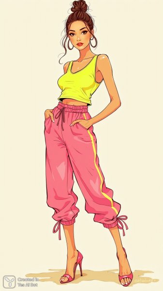 Яркий образ: модель в неоновой экипировке и эффектной прическе. Изображение из нейросети Flux 1