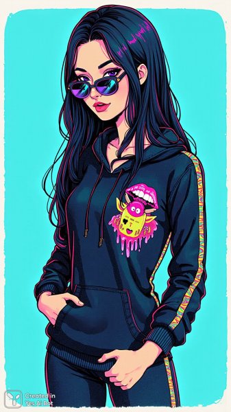 Неоновый стиль: мода и графика в ярком сочетании. Изображение из нейронной сети Flux.1