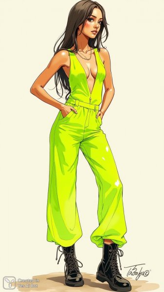 Яркий образ с неоновым акцентом и дерзкой элегантностью в стиле кэжуал. Генерация из нейросети Flux.1