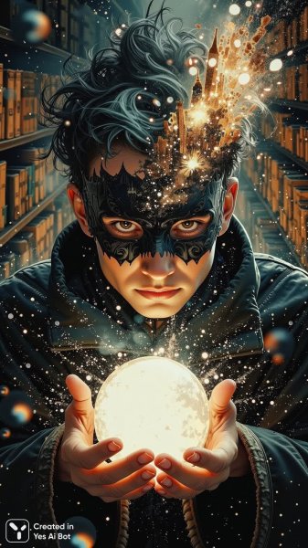 Инкуб с серебряной маской и звёздным взглядом: двойная экспозиция в стиле аналоговой пленки Kodak Portra 400. Генерация из нейросети Flux Ai