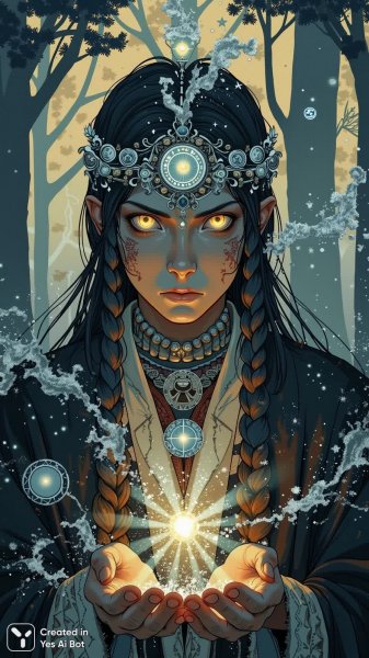 Шамaнская сказка в готическом стиле: танец духов и звездный взгляд. Изображение из нейросети Flux Ai