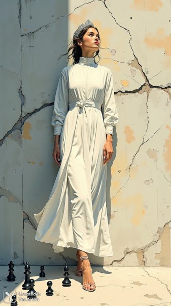 Таинственная фигура у разрушенной стены. Картинка из нейронной сети Flux