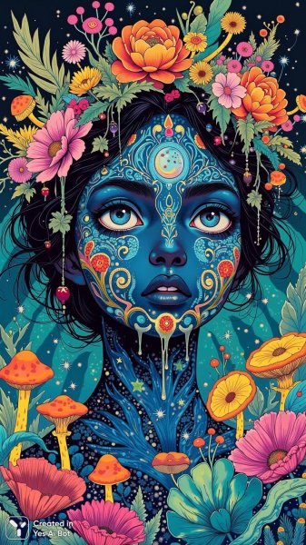 Ониксовая девушка в неоновом джунгле: сюрреалистическая красота и яркие контрасты. Генерация из нейросети Flux 1