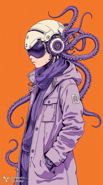 Киберпанк девушка с щупальцами: сюрреалистичная иллюстрация в стиле Отомо. Изображение из нейросети Flux 1