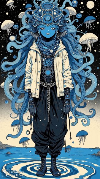 Неземная красота: девочка в плаще и космическом головном уборе. Нейросеть Flux Ai