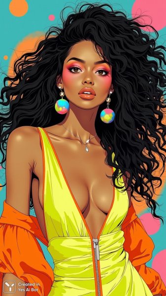 Яркий образ в неоновых тонах: мода и стиль восьмидесятых эпохи. Генерация из нейросети Flux 1