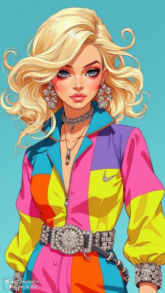 Яркая мода: неоновый шик в драматичном студийном свете и небесной синеве. Картинка из нейросети Flux 1