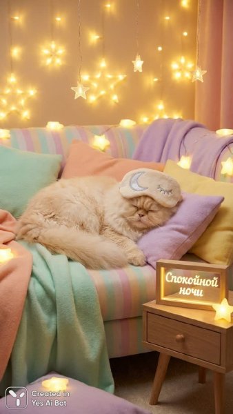 Кошачьи сны под лунным светом: уютная сказка на ночь. Генерация из нейросети Nano Banana