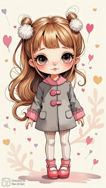 Кукла с очарованием: игривый набросок в ярких красках. Нейронная сеть Flux Ai