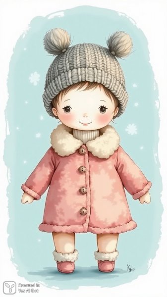 Милая кукла в розовом платье: наивное искусство и нежность. Картинка из нейронной сети Flux