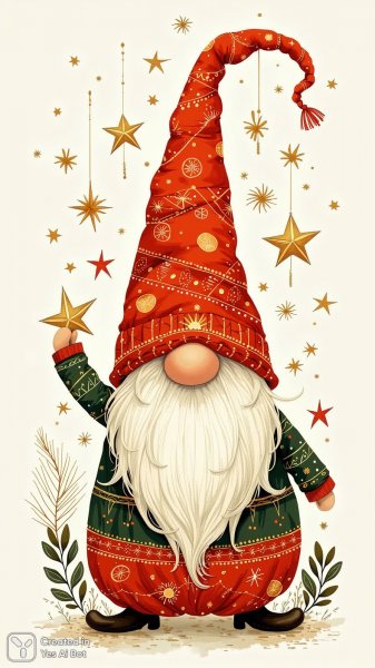 Очаровательный гном в стиле Zentangle с праздничным настроением. Генерация из нейронной сети Flux.1