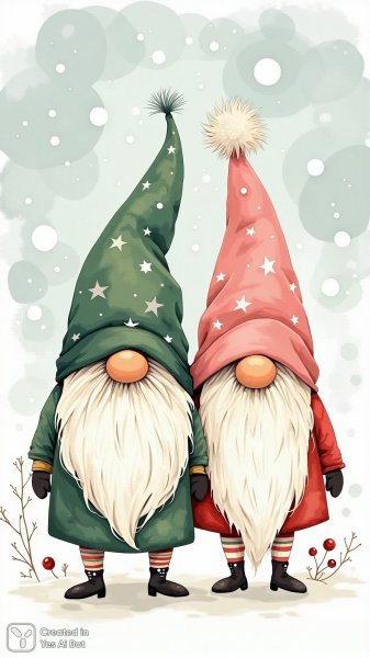 Зентангл: Волшебная встреча двух гномов в заснеженном лесу. Генерация из нейросети Flux.1